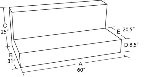 Two-tiered rectangular foam block with labeled dimensions for Tradesman Aluminum Rectangular Liquid Storage Tank