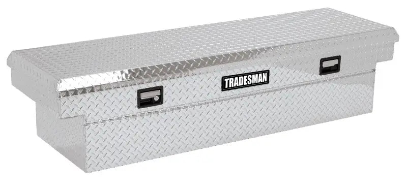 Silver aluminum cross bed truck tool box with single lid for Tradesman Brite truck bed
