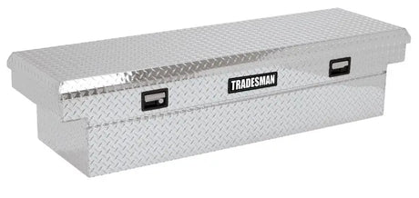 Silver aluminum cross bed truck tool box with single lid for Tradesman Brite truck bed