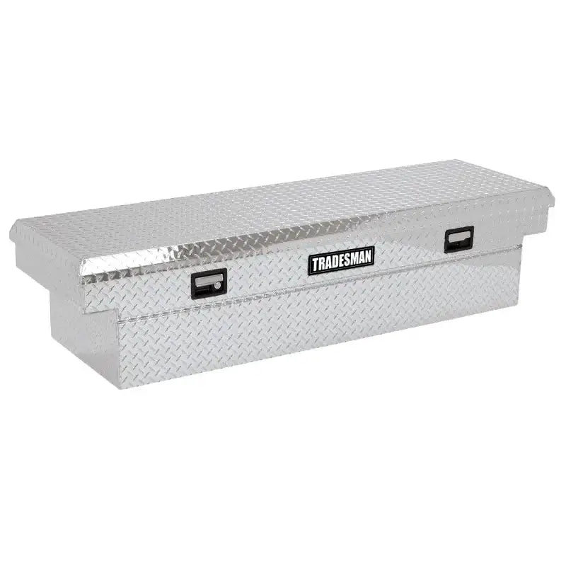 Silver aluminum cross bed truck tool box with single lid for Tradesman Brite truck bed