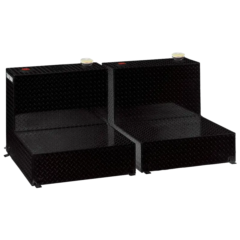 Black diamond-plate truck bed toolboxes for tradesman aluminum twin liquid storage tank