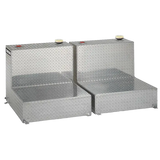 Two diamond-plated aluminum tanks of the Tradesman Aluminum Twin liquid storage tank series