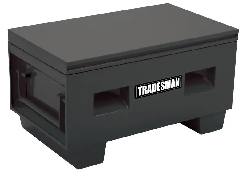 Dark gray metal job site box for secure storage at your job site