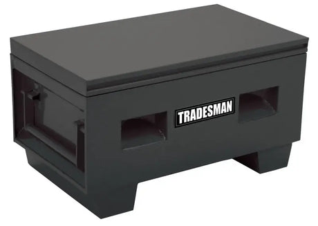 Dark gray metal job site box for secure storage at your job site