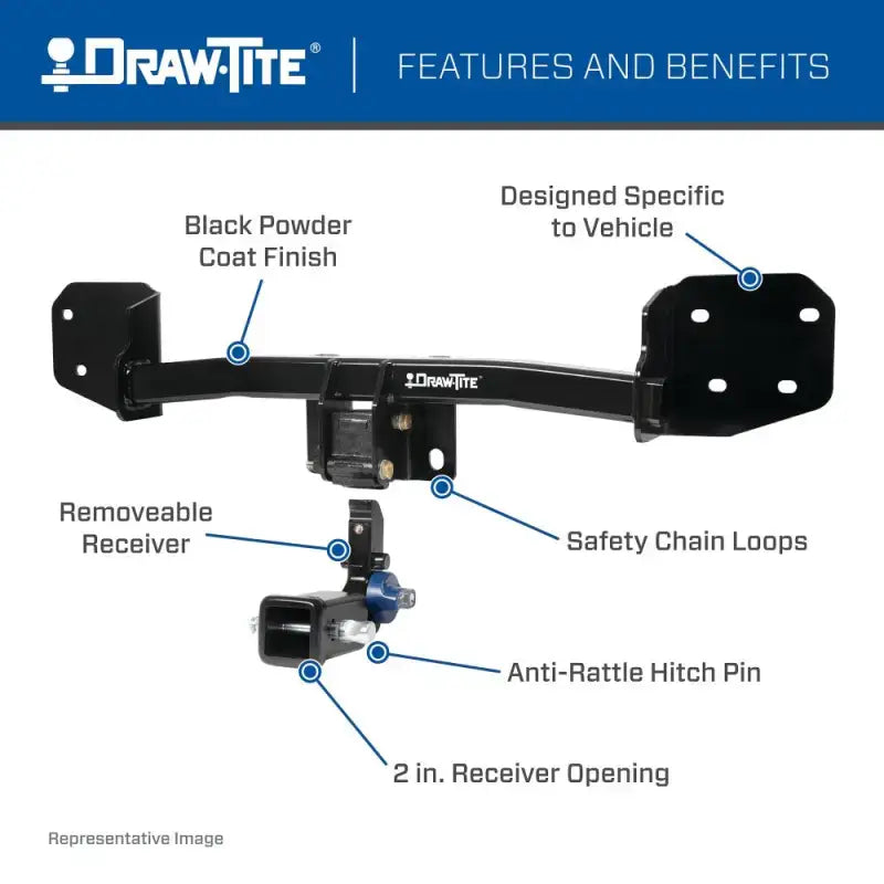 Black powder-coated trailer hitch rear Class III with removable receiver and 2 inch square tube