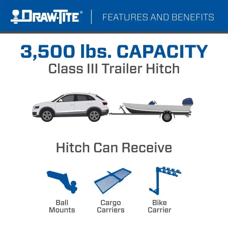 Trailer hitch rear Class III with 2-inch receiver, welded square tube, 3500 lb load