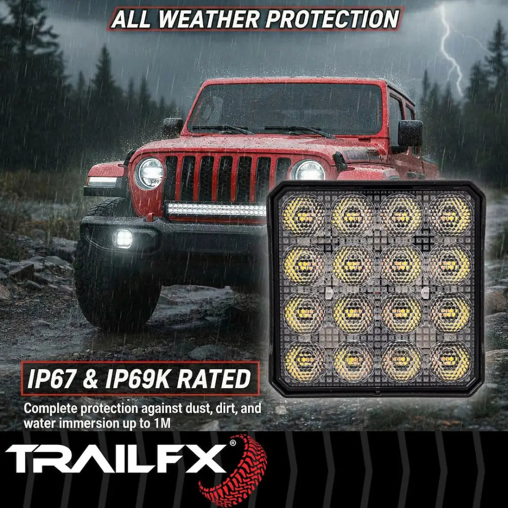 Trailfx Limited Lifetime Warranty Work Light 4X4Wlamf1 - White 4X4 Sqr 16X5W FL Sgl Ambr Fls