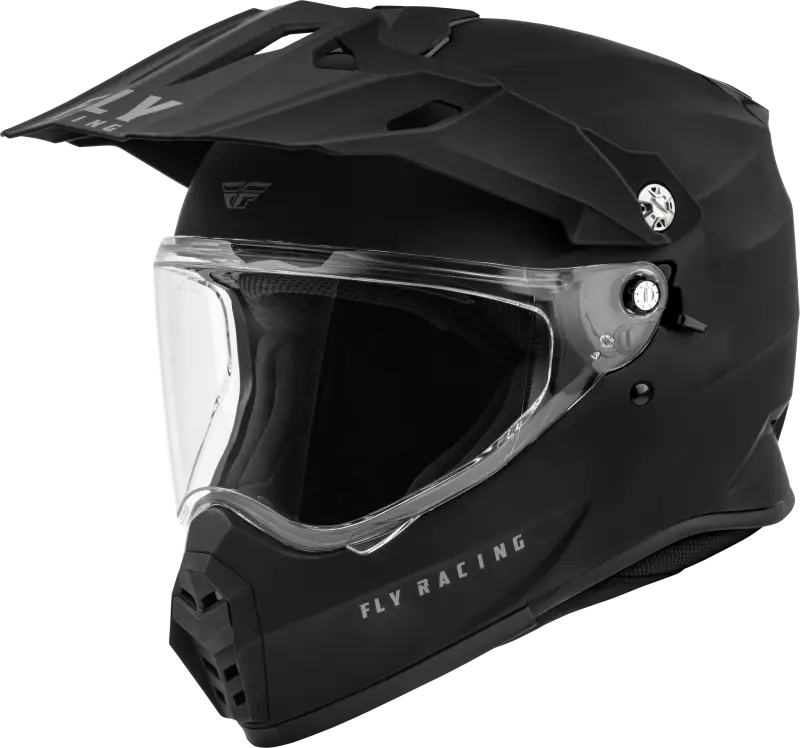 Black full-face motorcycle helmet with chin bar for powersports, Trekker Solid Matte Black Sm