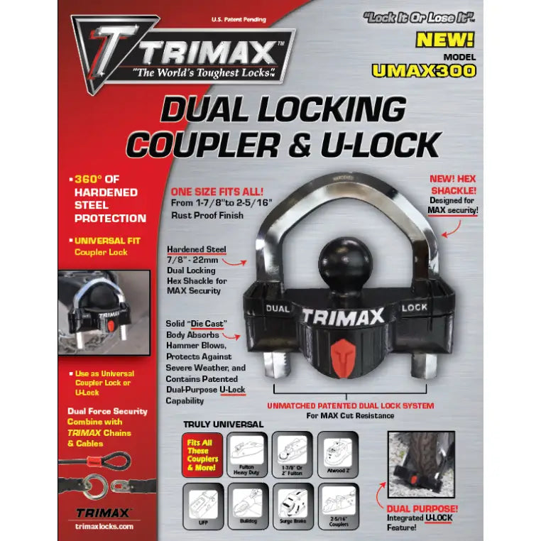 Trimax Limited Lifetime Warranty Trailer Hitch Lock Umax300 - Universal Coupler Wheel
