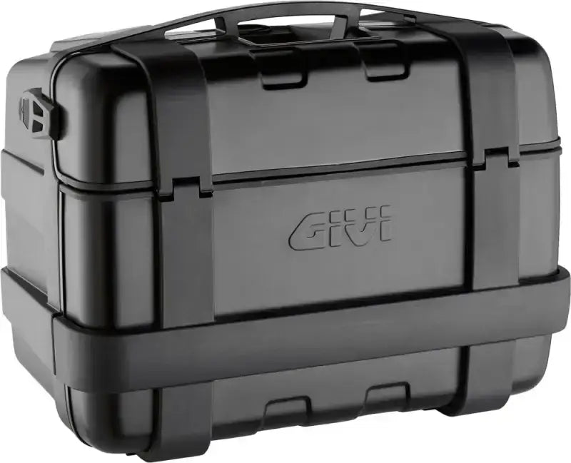 Black motorcycle side case from TRK46BA Trekker Series for adventure touring bikes