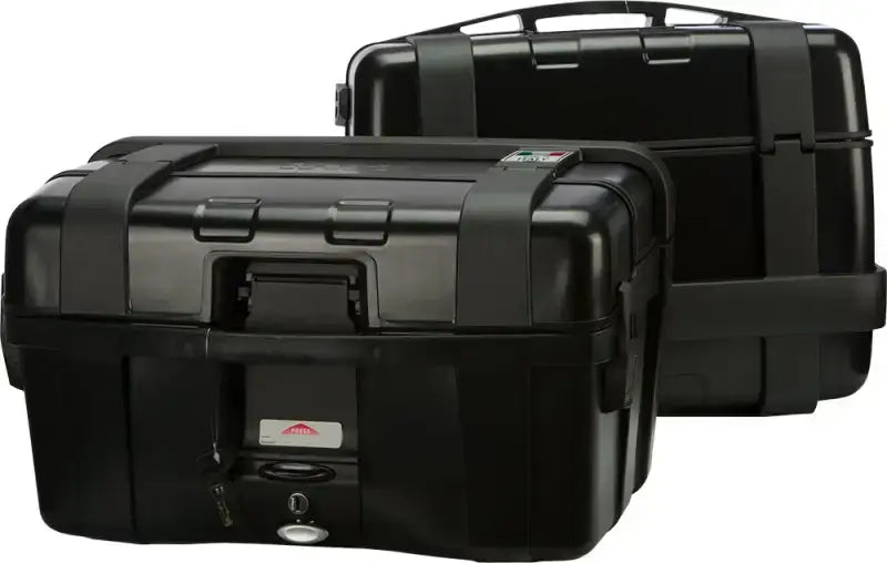 Black Trekker Series adventure touring side cases with handles and latches for RV parts