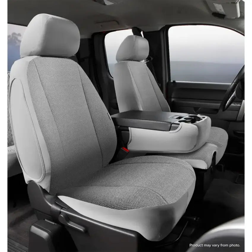Gray black FIA TRS bucket seat cover with textured weave and padded edges