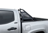 Black truck bed roll bar with textured powder coat and 1-3/4 inch tubular bar for light bar mounting