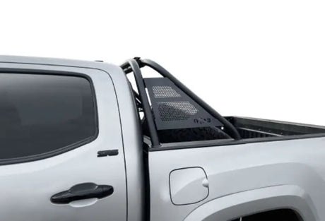 Black truck bed roll bar with textured powder coat and 1-3/4 inch tubular bar for light bar mounting