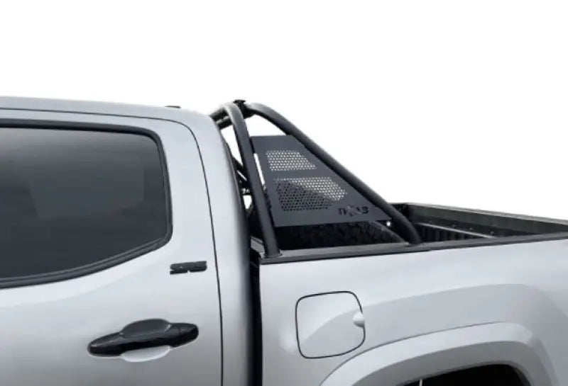 Black truck bed roll bar with textured powder coat and 1-3/4 inch tubular bar for light bar mounting