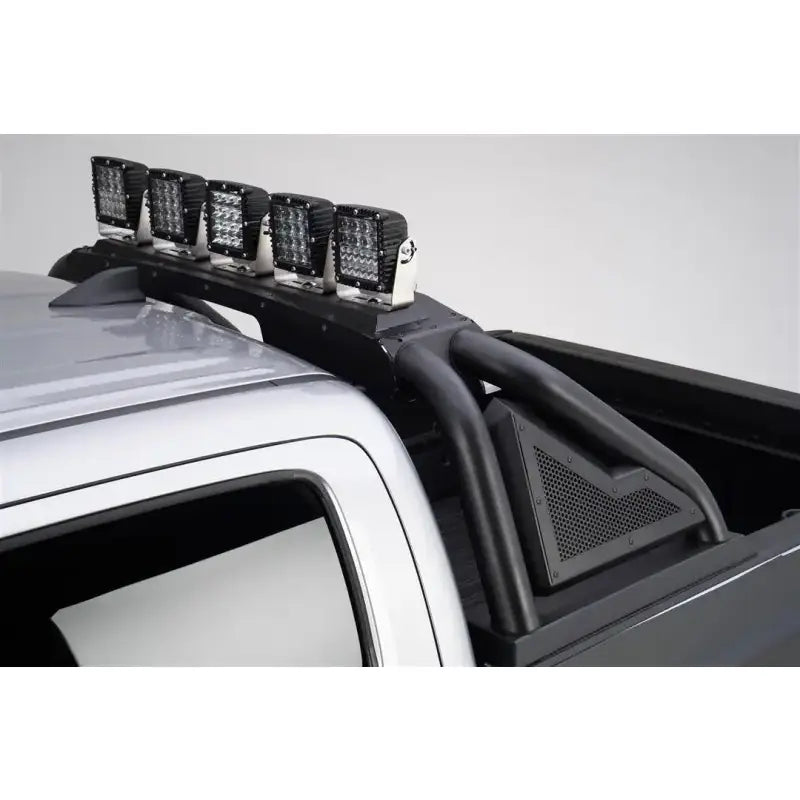 Truck Bed Bar Tubular Style; Mounts Five 6 Inch Round Or 3 Cube Lights; Black Textured Powder Coated Steel; With Side