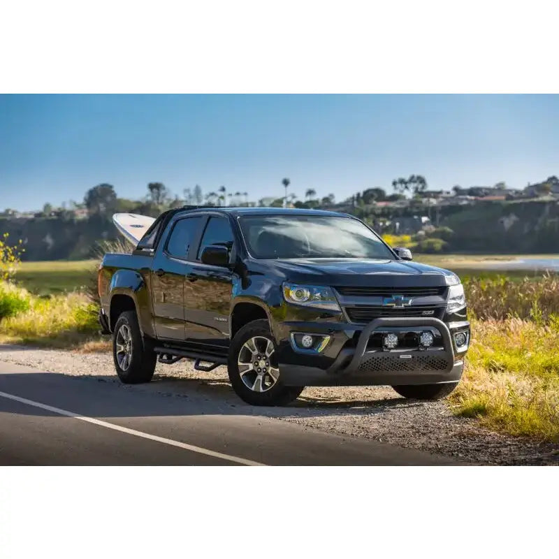 Truck Bed Bar Tubular Style; Mounts Five 6 Inch Round Or 3 Cube Lights; Black Textured Powder Coated Steel; With Side