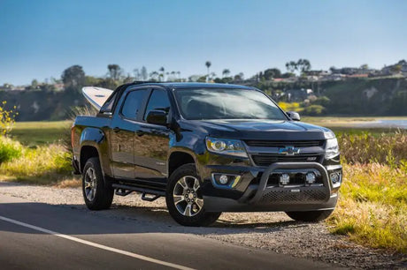 Truck Bed Bar Tubular Style; Mounts Five 6 Inch Round Or 3 Cube Lights; Black Textured Powder Coated Steel; With Side