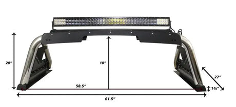 Truck Bed Bar Tubular Style; Mounts Five 6 Inch Round Or 3 Cube Lights; Black Textured Powder Coated Steel; With Side