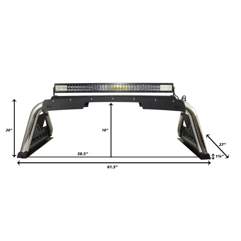 Truck Bed Bar Tubular Style; Mounts Five 6 Inch Round Or 3 Cube Lights; Black Textured Powder Coated Steel; With Side