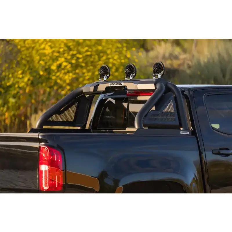 Truck Bed Bar Tubular Style; Mounts Five 6 Inch Round Or 3 Cube Lights; Black Textured Powder Coated Steel; With Side
