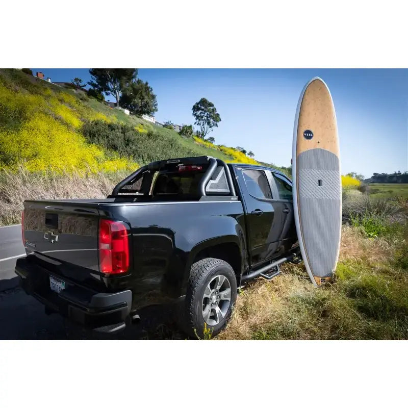 Truck Bed Bar Tubular Style; Mounts Five 6 Inch Round Or 3 Cube Lights; Black Textured Powder Coated Steel; With Side