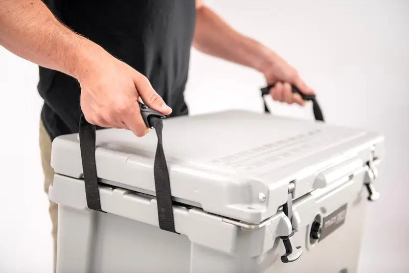 Light gray Truck Gear Cooler45 45 Qt cooler with black strap handles for adventure