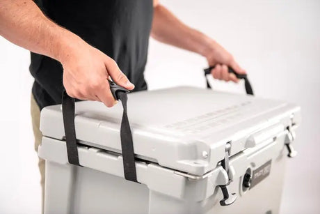 Light gray Truck Gear Cooler45 45 Qt cooler with black strap handles for adventure