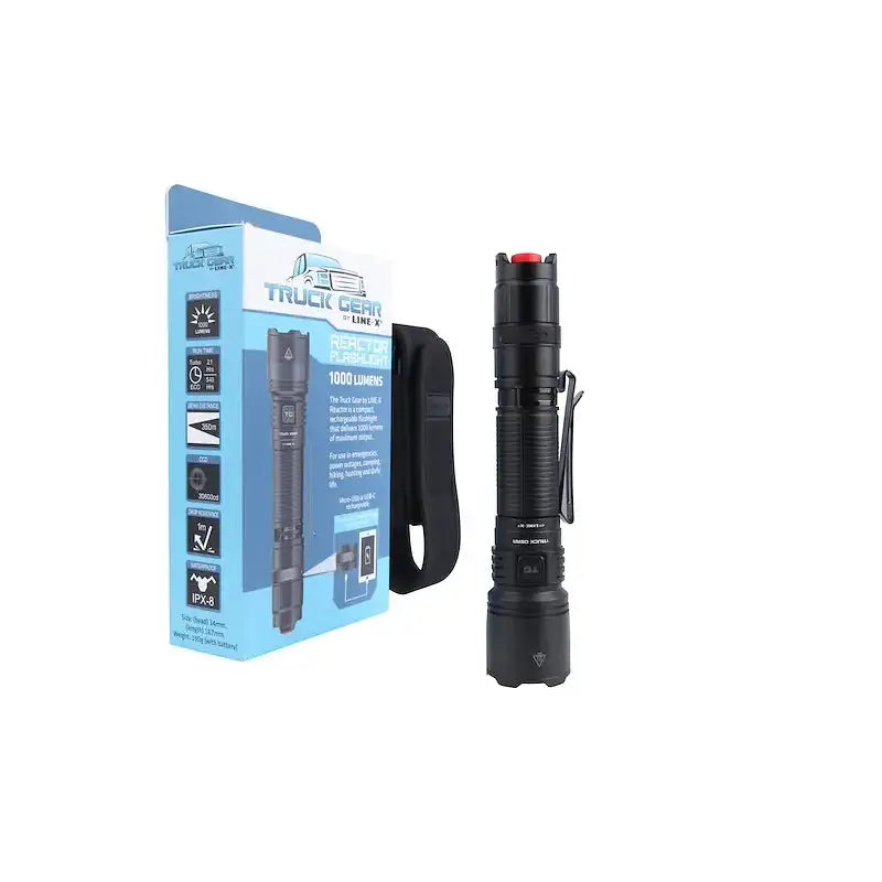 Black truck gear hi-pwr flashlight with red button and carrying case for ultimate visibility