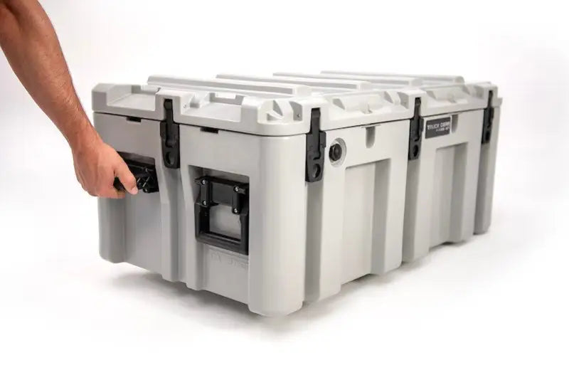 Light grey durable stackable storage case with black latches for Truck Gear STRCS130 TGR
