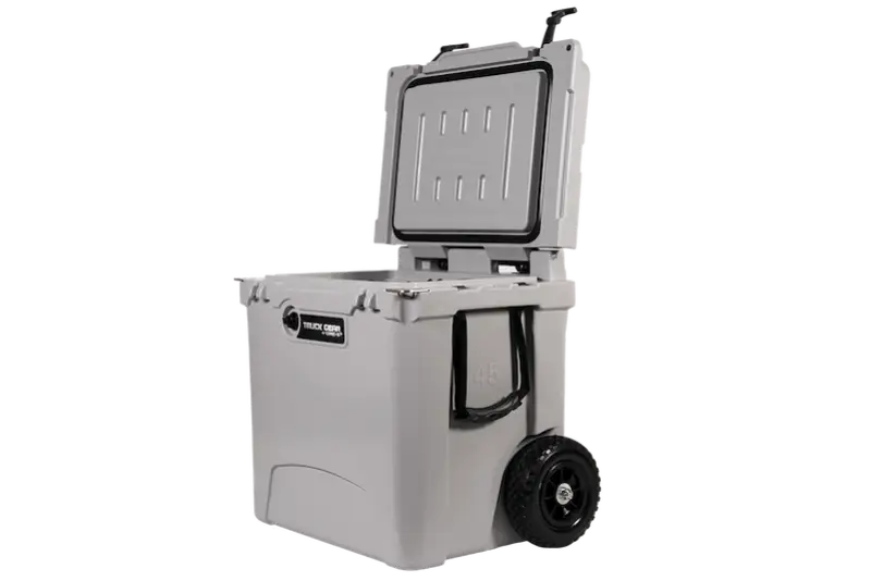Grey Truck Gear TWCOOLER45 45Qt towable cooler with wheels and open lid for easy access
