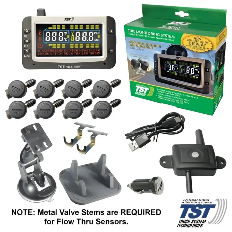 TST-507-FT-8-C Truck Systems 507 TPMS with 8 Flow Thru Sensors and Wireless Receiver, designed for accurate tire pressure monitoring in trucks, RV, automotive, powersports, off-road, and marine applications. Includes exterior and interior truck accessories, truck bed, RV parts, AVADA - Best Sellers