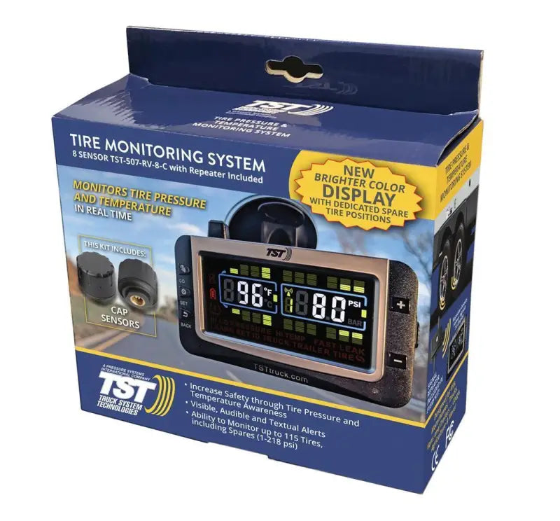 TST-507-RV-8-C Truck Systems TPMS with 8 Cap Sensors and Replaceable Batteries for real-time tire pressure monitoring in trucks, RV, automotive, powersports, off-road, marine, exterior, truck accessories, interior, truck bed, RV parts, AVADA - Best Sellers