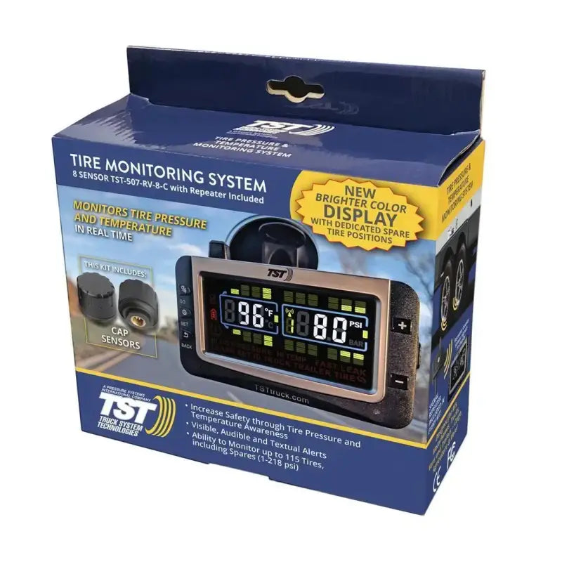 TST-507-RV-8-C Truck Systems TPMS with 8 Cap Sensors and Replaceable Batteries for real-time tire pressure monitoring in trucks, RV, automotive, powersports, off-road, marine, exterior, truck accessories, interior, truck bed, RV parts, AVADA - Best Sellers