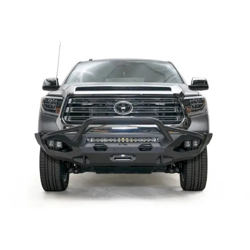 Black truck with Fab Fours aftermarket bumper for Toyota Tundra Matrix TT14-X3852-1
