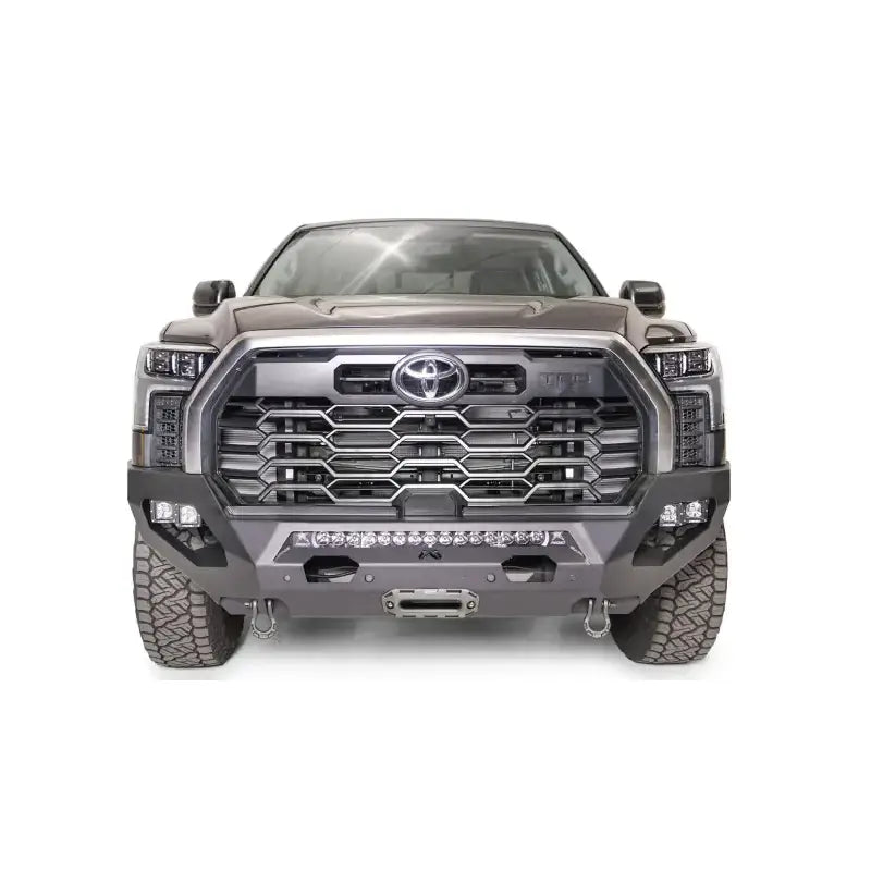 Front view of a vehicle equipped with a TT22-X5451-1 Fab Fours Matrix Bumper, showcasing its superior protection, durable construction, and sleek design.
