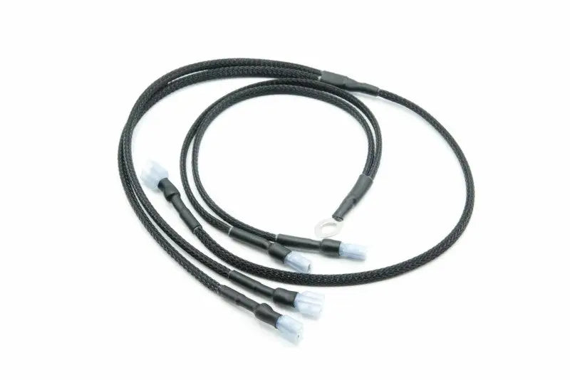 Black braided wire harness with connectors for Hella horn wiring in Subaru WRX STI
