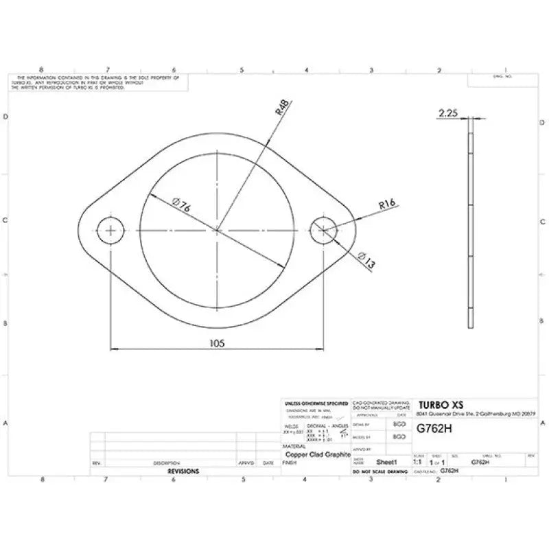 Turbo XS 2-Bolt High Temperature Exhaust Gasket 76mm/3in ID (Single) - G762H