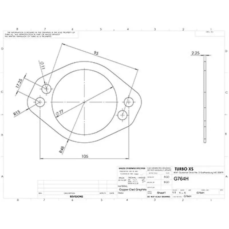 Turbo XS G764H Turbo XS 4 Hole 3in Gasket 105mm Center-to-Center (Fits WS-MP-V2 / WS02-RMA / WS02-RMA-TI) - G764H