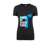 Turn 14 Distribution Ladies Black T-Shirt with blue and white text, comfy and stylish