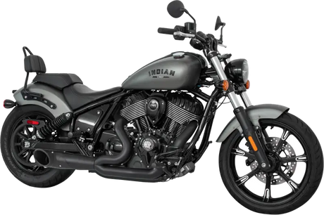Matte grey Indian motorcycle with black accents and sissy bar, perfect for combat endcap Indian Chief