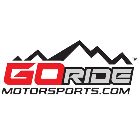 GoRide Motorsports logo with mountain design in black, highlighted "GO" in red and "Ride" in gray.
