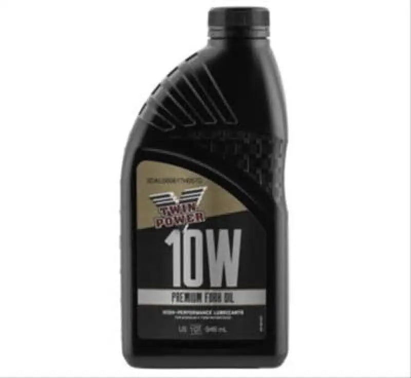 Black bottle of Twin Power 10W Fork Oil Quart for smooth rides