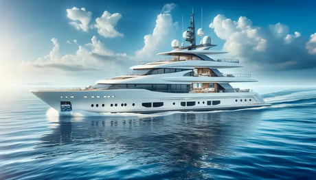 Luxurious white multi-deck yacht with Twin Power stainless steel hose AN-3