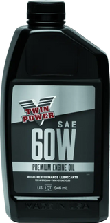 Black bottle of Twin Power 60Wt Premium Oil Quart for smooth engine performance