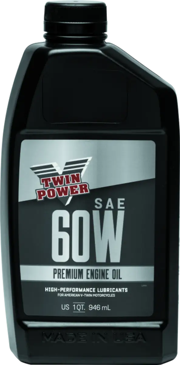 Black bottle of Twin Power 60Wt Premium Oil Quart for smooth engine performance