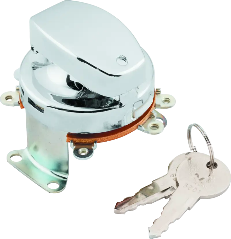 Chrome ignition switch with keys for FLH Late Fat Bob motorcycle replacement product