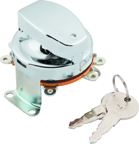 Chrome ignition switch with keys for FLH Late Fat Bob motorcycle replacement product