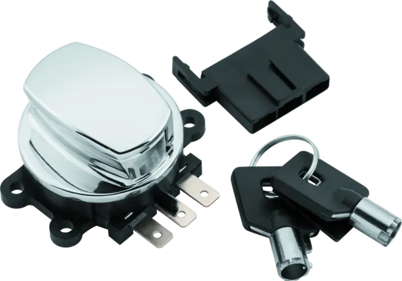 Chrome Fat Bob style ignition switch with keys and connector for Twin Power bikes