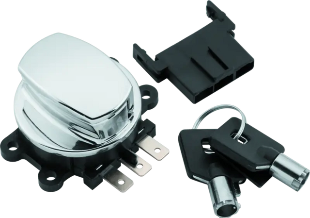 Chrome Fat Bob style ignition switch with keys and connector for Twin Power bikes